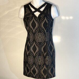 Enfocus Studio SZ 8 Black & Nude Lace Fitted Cocktail Column Dress Party Formal